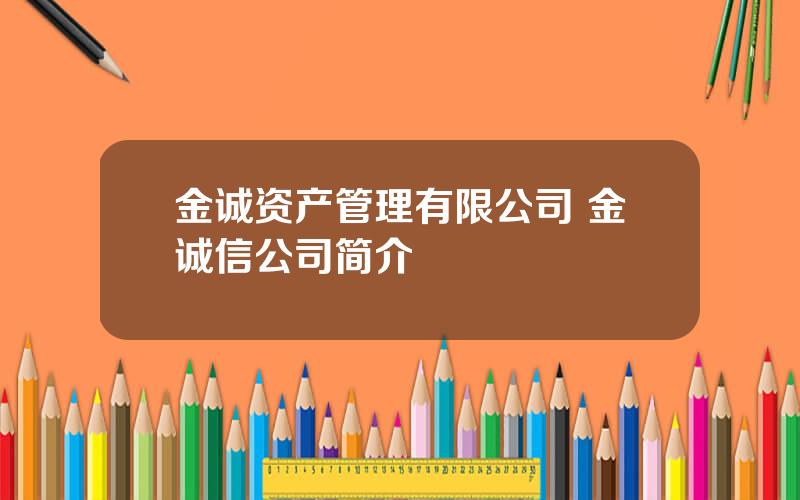 金诚资产管理有限公司 金诚信公司简介